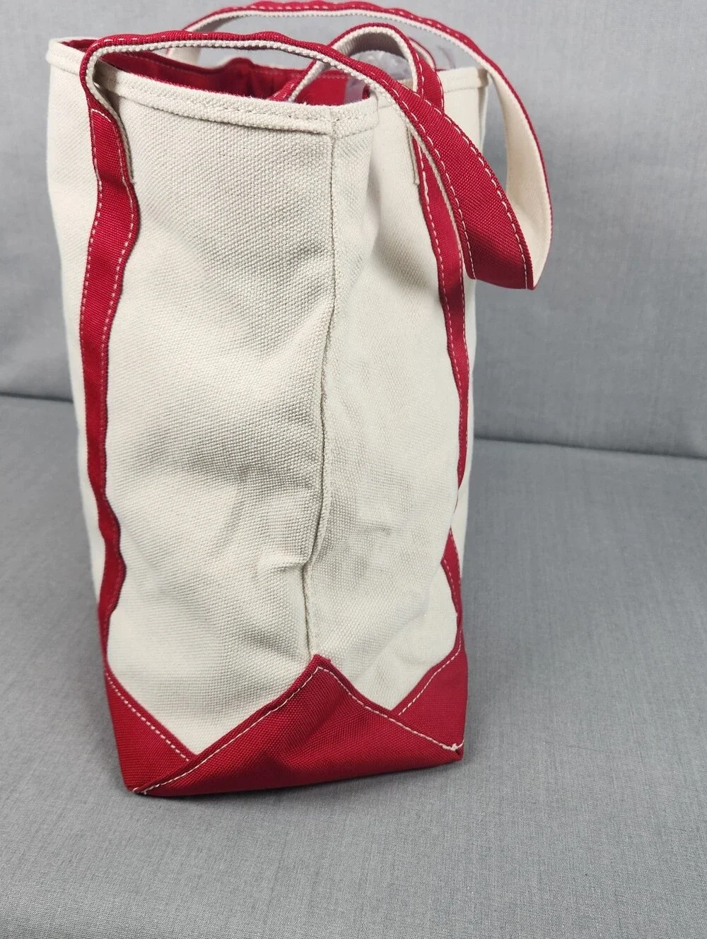 Canvas Tote Bag Embroidered "Jenny" Zipper Closure Vinyl Lining Medium Size Red - Picture 4 of 12